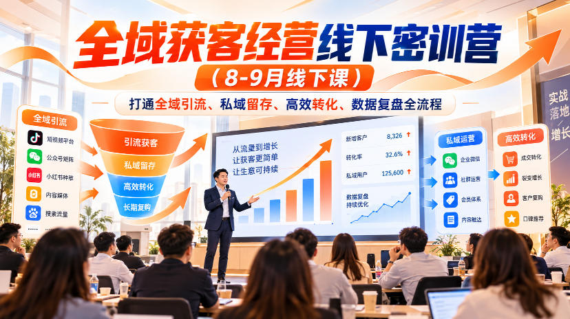 全域获客经营线下密训营（8-9月线下课），打通全域引流、私域留存、高效转化、数据复盘全流程插图