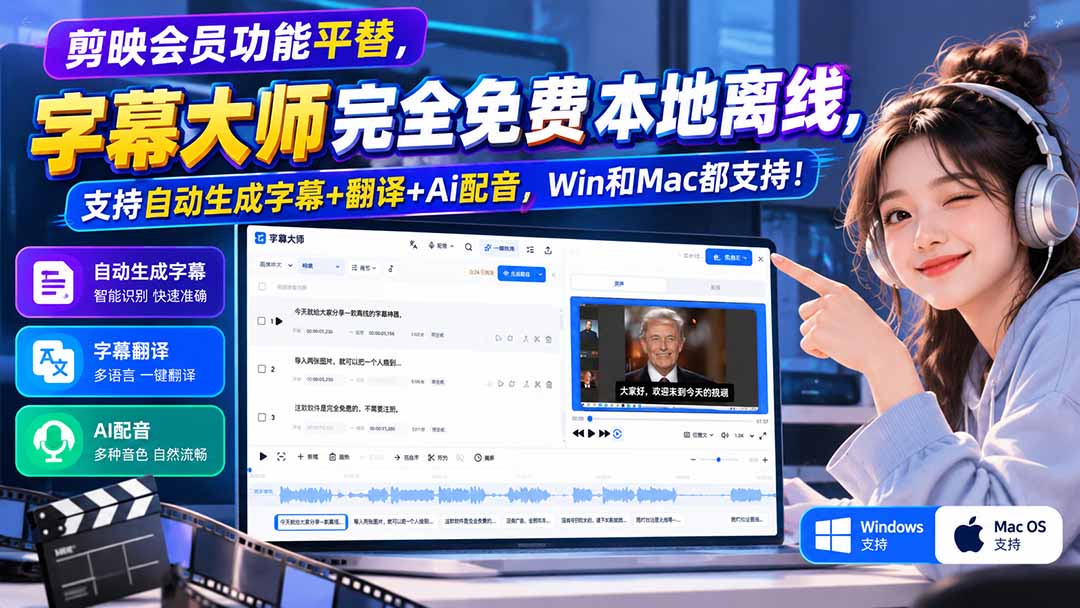 （20902期）剪映会员功能平替，字幕大师完全免费本地离线，支持自动生成字幕+翻译+Ai配音，Win和Mac都支持！插图1