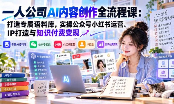 （20866期）一人公司AI内容创作全流程课：打造专属语料库，实操公众号小红书运营、IP打造与知识付费变现方法论