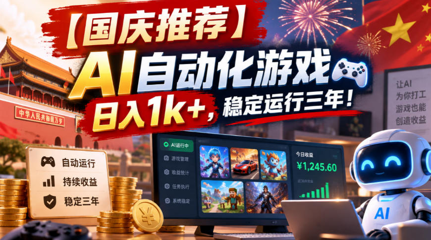 【国庆推荐】AI自动化游戏，日入1k+，操作简单，稳定运行三年！【揭秘】-副业部