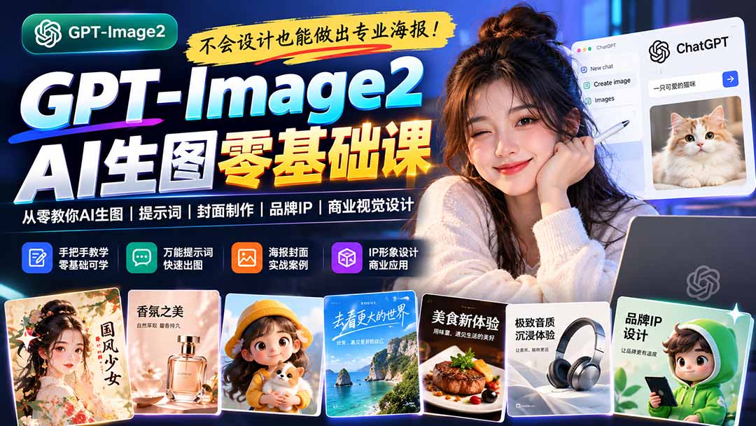 （20944期）不会设计也能做出专业海报！GPT-Image2从零教你AI生图、提示词、封面制作、品牌IP与商业视觉设计-副业部
