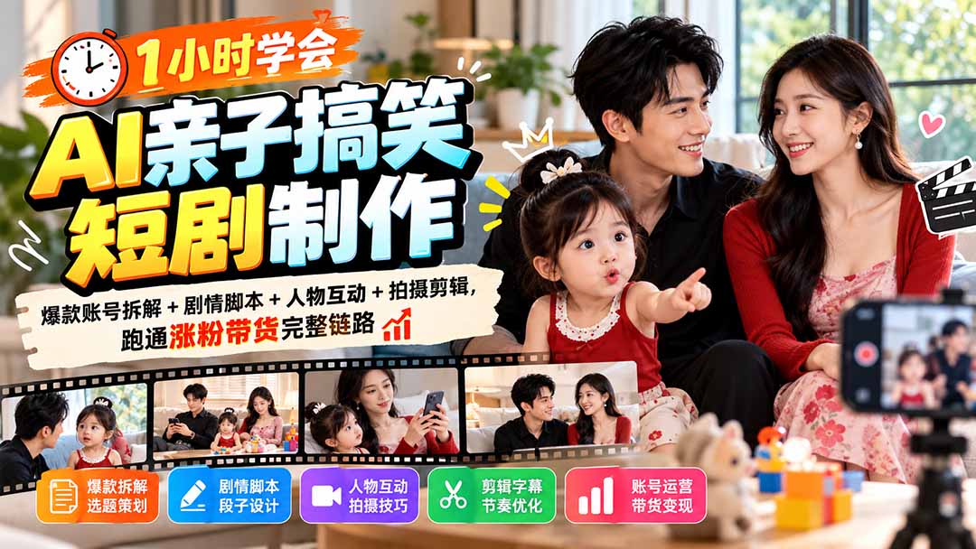 （20807期）1小时学会AI亲子搞笑短剧制作：爆款账号拆解+剧情脚本+人物互动+拍摄剪辑，跑通涨粉带货完整链路插图1