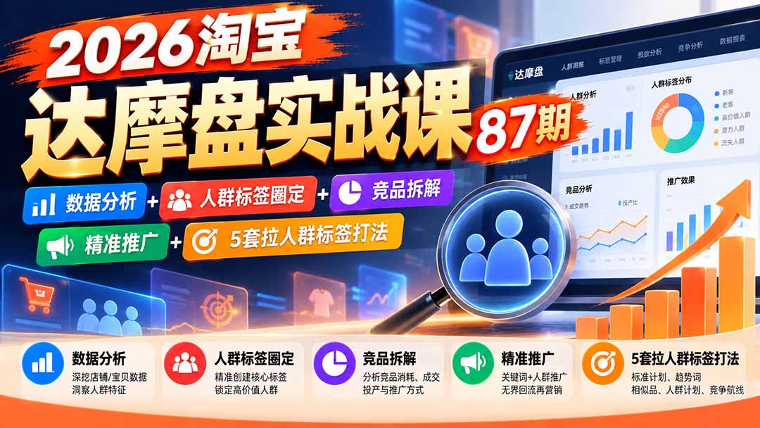 （20830期）2026淘宝达摩盘实战课87期：数据分析+人群标签圈定+竞品拆解+精准推广+5套拉人群标签打法-副业部