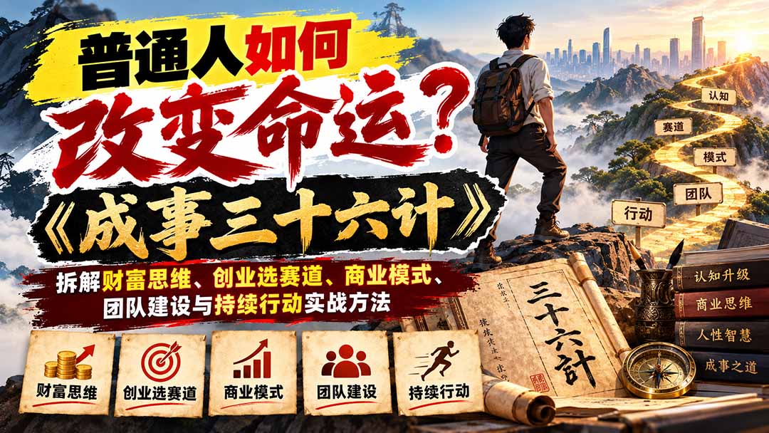 (21130期)普通人如何改变命运?《成事三十六计》拆解财富思维、创业选赛道、商业模式、团队建设与持续行动实战方法-副业部