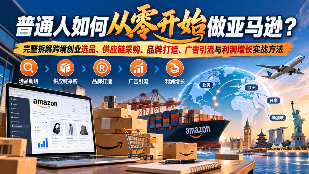 （20953期）普通人如何从零开始做亚马逊？完整拆解跨境创业选品、供应链采购、品牌打造、广告引流与利润增长实战方法-副业部