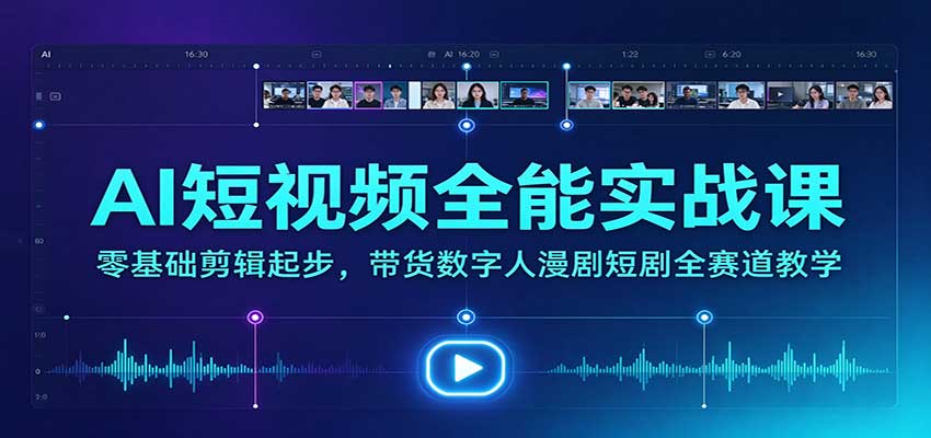 AI短视频全能实战课：零基础剪辑起步，带货数字人漫剧短剧全赛道教学-副业部