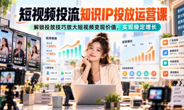短视频投流知识IP投放运营课，解锁投放技巧放大短视频变现价值，实现稳定增长