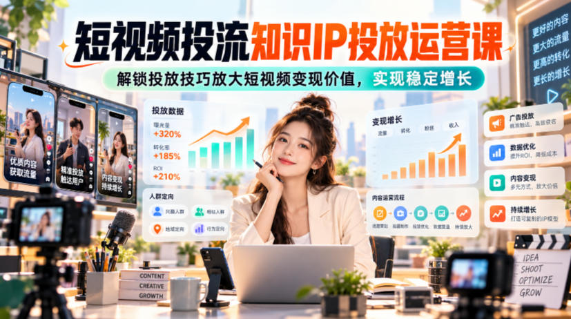 短视频投流知识IP投放运营课,解锁投放技巧放大短视频变现价值,实现稳定增长插图 短视频投流知识IP投放运营课,解锁投放技巧放大短视频变现价值,实现稳定增长插图