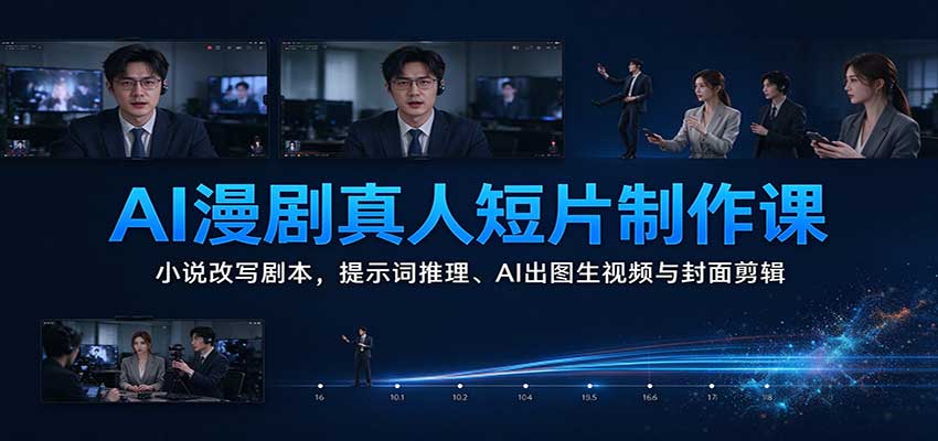AI漫剧真人短片制作课：小说改写剧本，提示词推理、AI出图生视频与封面剪辑-副业部