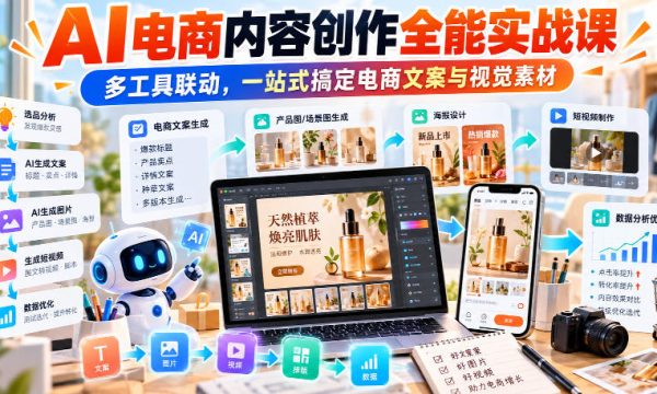 【无水印】AI电商内容创作全能实战课｜多工具联动，一站式搞定电商文案与视觉素材
