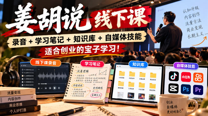 姜胡说线下课录音+学习笔记+知识库+自媒体技能,适合创业的宝子学习!插图 姜胡说线下课录音+学习笔记+知识库+自媒体技能,适合创业的宝子学习!插图