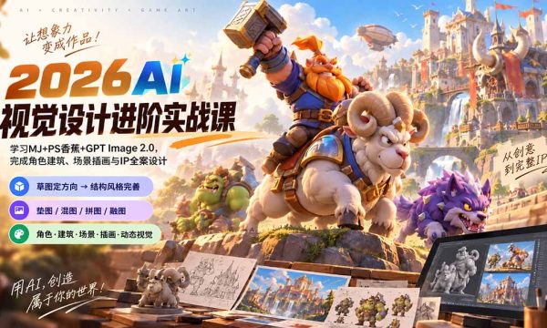 （20852期）2026AI视觉设计进阶实战课-更新1007：学习MJ+PS香蕉+GPT Image 2.0，完成角色建筑、场景插画与IP全案设计