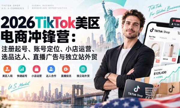 （20858期）2026TikTok美区电商冲锋营：注册起号、账号定位、小店运营、选品达人、直播广告与独立站外贸