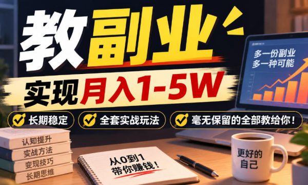 “教副业”实现月入1-5W，长期稳定，全套实战玩法毫无保留的全部教给你！【揭秘】