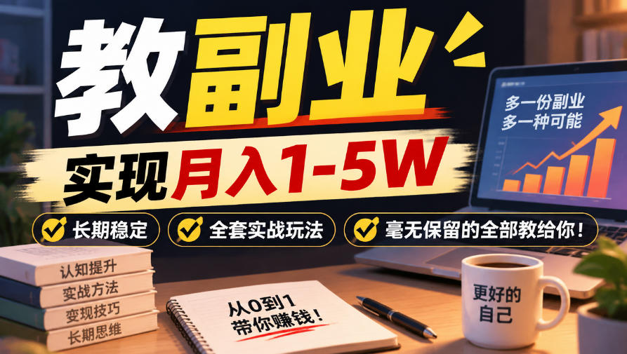 “教副业”实现月入1-5W,长期稳定,全套实战玩法毫无保留的全部教给你!【揭秘】-副业部