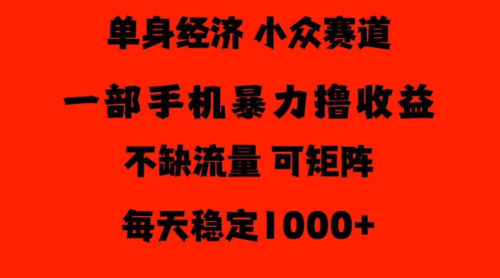 26年暴力单身经济,稳定日入500-1k,不缺流量,流量极大,冷门小众赛道,门槛低小白轻松上手【揭秘】-副业部