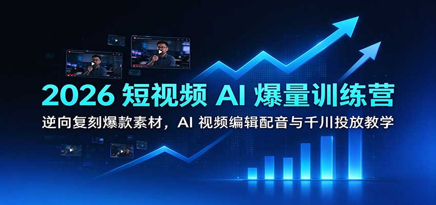 2026短视频AI爆量训练营:逆向复刻爆款素材,AI视频编辑配音与千川投放教学-副业部