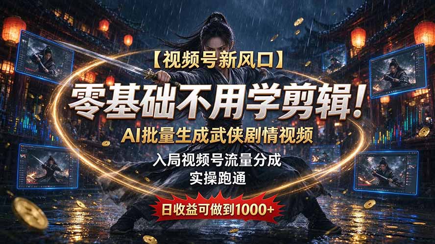 （20780期）【视频号新风口】零基础不用学剪辑！AI 批量生成武侠剧情视频，入局视频号流量分成，实操跑通，日收益可做到 1000+插图