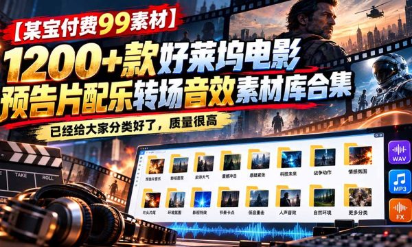 （20797期）【某宝付费99素材】1200+款好莱坞电影预告片配乐转场音效素材库合集