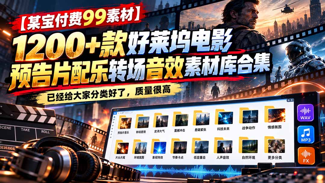 （20797期）【某宝付费99素材】1200+款好莱坞电影预告片配乐转场音效素材库合集插图
