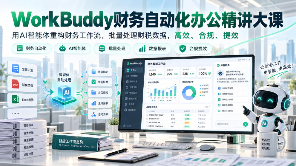WorkBuddy财务自动化办公精讲大课，用AI智能体重构财务工作流，批量处理财税数据，高效、合规、提效-副业部