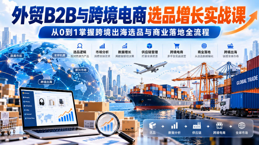 外贸B2B与跨境电商选品增长实战课,从0到1掌握跨境出海选品与商业落地全流程-副业部
