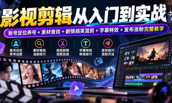 （20812期）影视剪辑从入门到实战：账号定位养号+素材查找+剧情搞笑混剪+字幕特效+发布涨粉完整教学