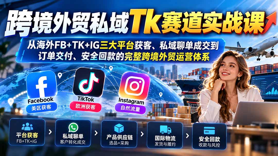 （20894期）跨境外贸私域Tk赛道实战课：从海外FB+TK+IG三大平台获客、私域聊单成交到订单交付、安全回款的完整跨境外贸运营体系插图1