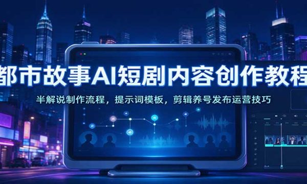 都市故事AI短剧内容创作教程：半解说制作流程，提示词模板，剪辑养号发布运营技巧