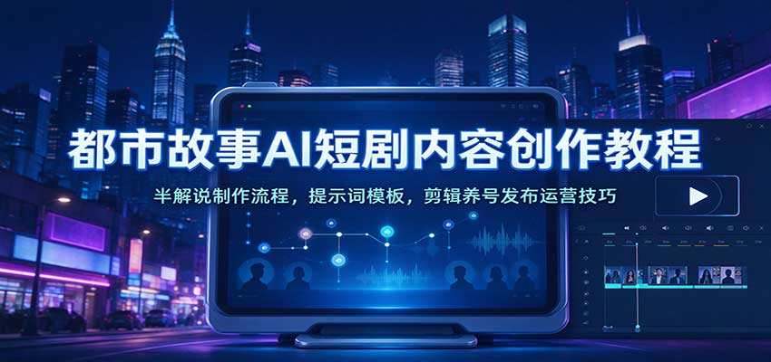 都市故事AI短剧内容创作教程：半解说制作流程，提示词模板，剪辑养号发布运营技巧-副业部