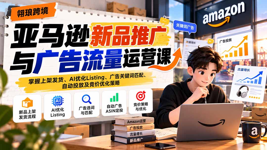 (21036期)亚马逊新品推广与广告流量运营课:掌握上架发货、AI优化Listing、广告关键词匹配、自动投放及竞价优化策略-副业部