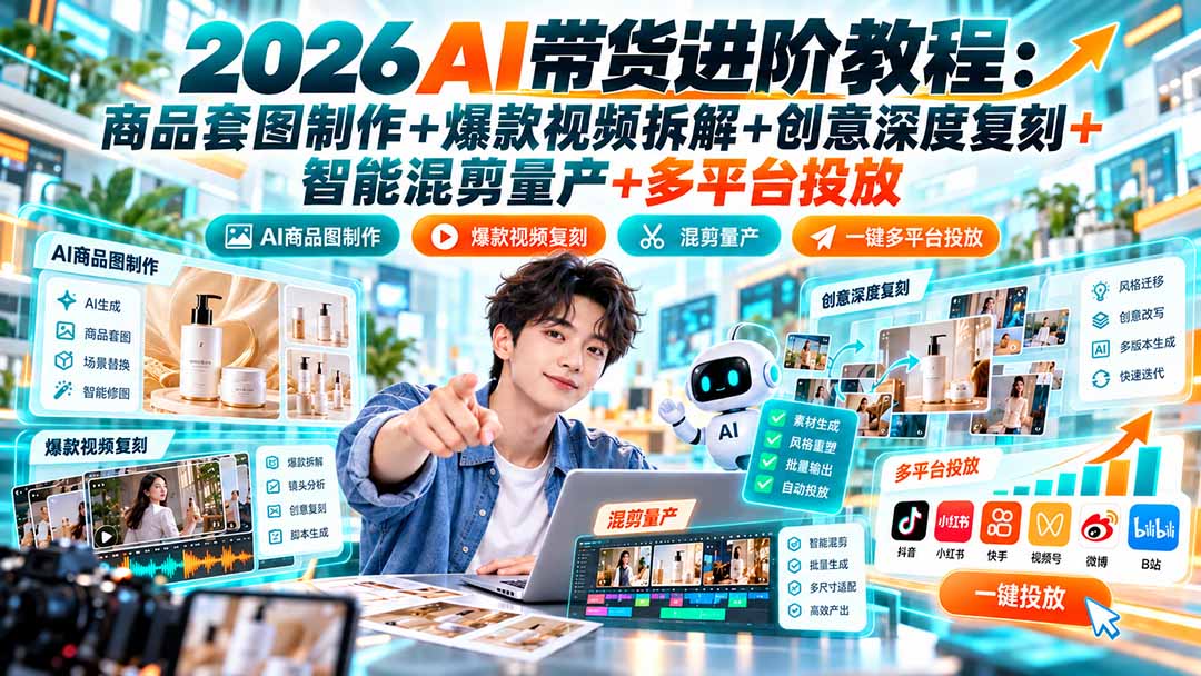 （20857期）2026AI带货进阶教程：商品套图制作+爆款视频拆解+创意深度复刻+智能混剪量产+多平台投放-副业部
