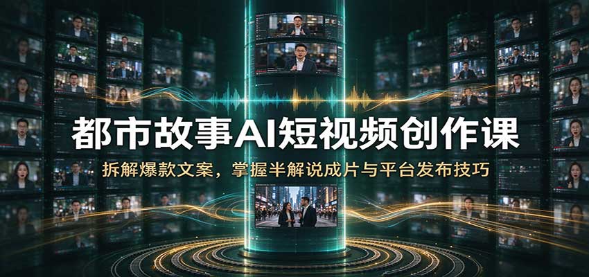 都市故事AI短视频创作课：拆解爆款文案，掌握半解说成片与平台发布技巧-副业部