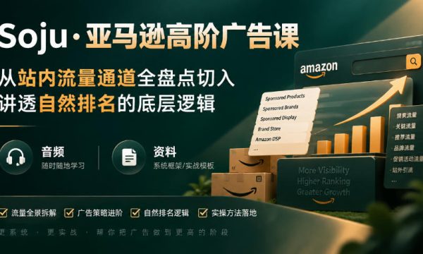 亚马逊高阶广告课，从站内流量通道全盘点切入，讲透自然排名的底层逻辑（直播+音频+资料）