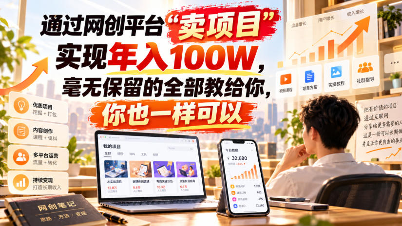 通过网创平台“卖项目”实现年入百万，毫无保留的全部教给你！-副业部