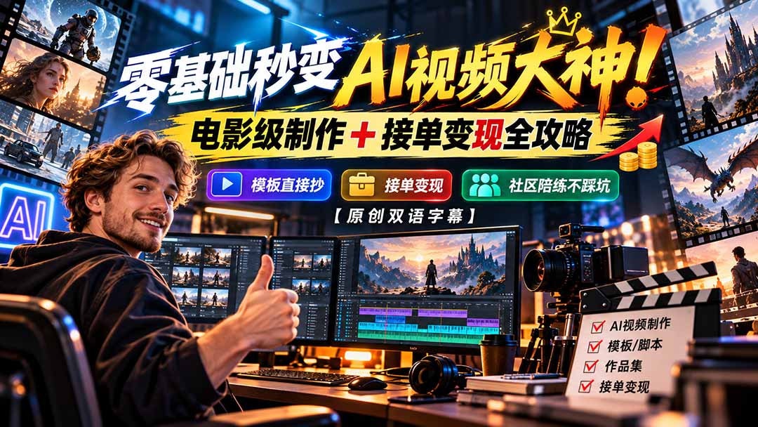 （20897期）零基础秒变AI视频大神！电影级制作 + 接单变现全攻略，模板直接抄，社区陪练不踩坑【原创双语字幕】-副业部