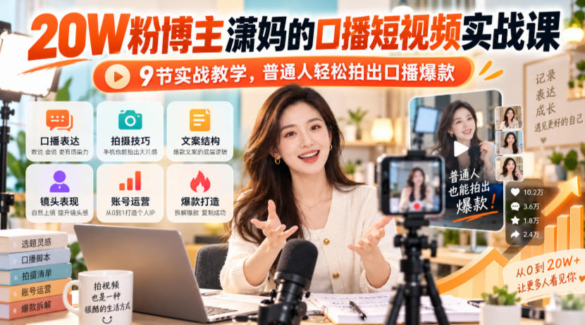 20W粉博主潇妈的口播短视频实战课，9节实战教学，普通人轻松拍出口播爆款-副业部