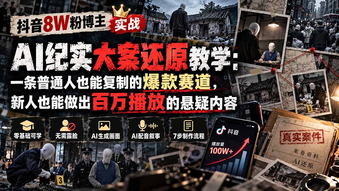 (20865期)抖音8W粉博主AI纪实大案还原教学:一条普通人也能复制的爆款赛道,新人也能做出百万播放的悬疑内容插图 (20865期)抖音8W粉博主AI纪实大案还原教学:一条普通人也能复制的爆款赛道,新人也能做出百万播放的悬疑内容插图