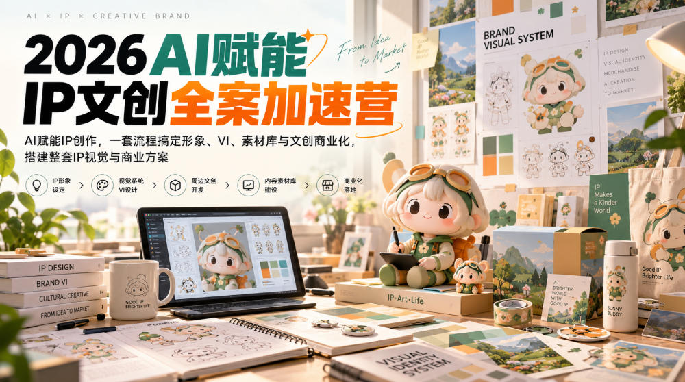 2026AI赋能ip文创全案加速营,AI赋能IP创作,一套流程搞定形象、VI、素材库与文创商业化,搭建整套IP视觉与商业方案-副业部