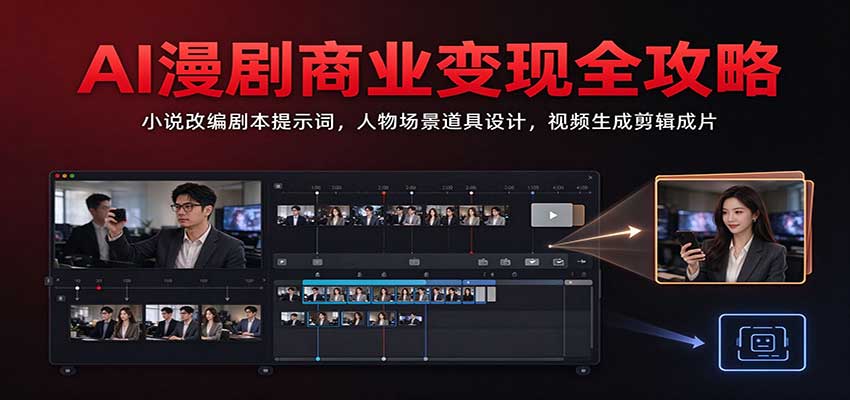 AI漫剧商业变现全攻略：小说改编剧本提示词，人物场景道具设计，视频生成剪辑成片-副业部