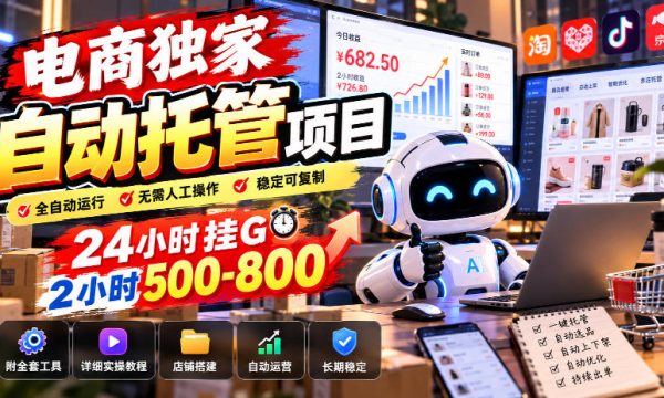 电商独家自动托管项目，24小时挂G，2小时500-800，附全套工具【揭秘】