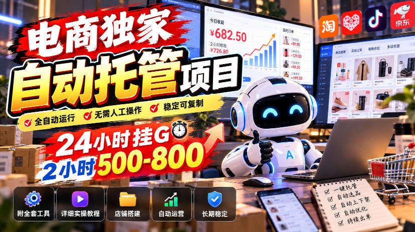 电商独家自动托管项目，24小时挂G，2小时500-800，附全套工具【揭秘】插图