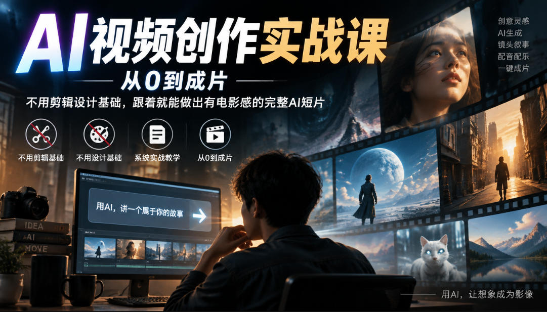 AI视频创作实战课，从0到成片，不用剪辑设计基础，跟着就能做出有电影感的完整AI短片-副业部