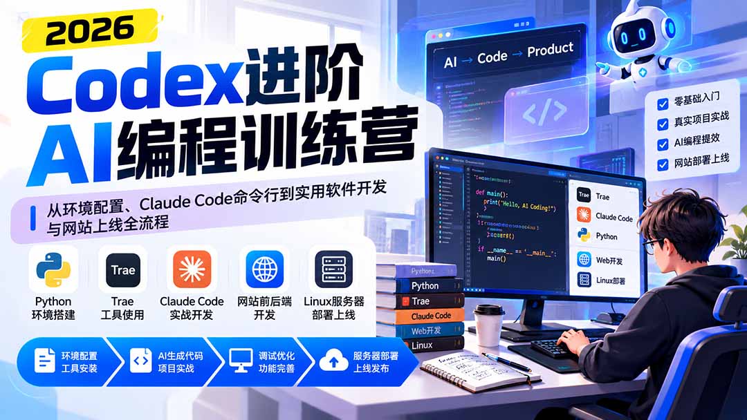 （20855期）Codex进阶AI编程训练营：从环境配置、Claude Code命令行到实用软件开发与网站上线全流程插图1