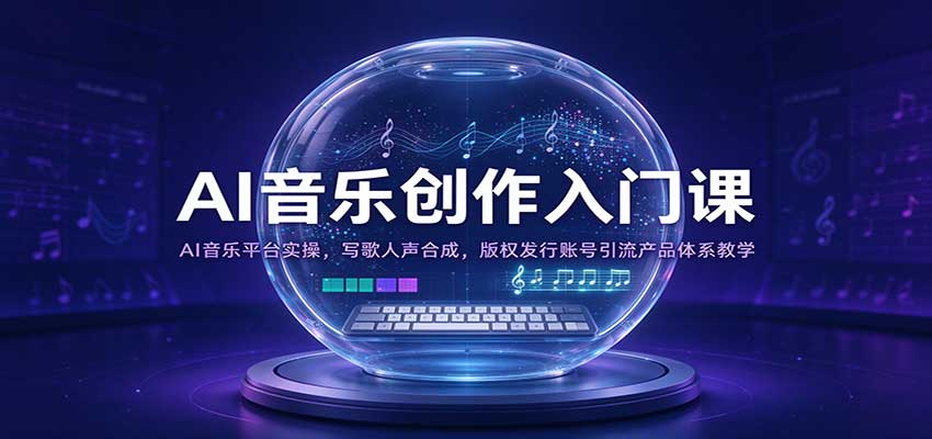 AI音乐创作入门课：AI音乐平台实操，写歌人声合成，版权发行账号引流产品体系教学-副业部