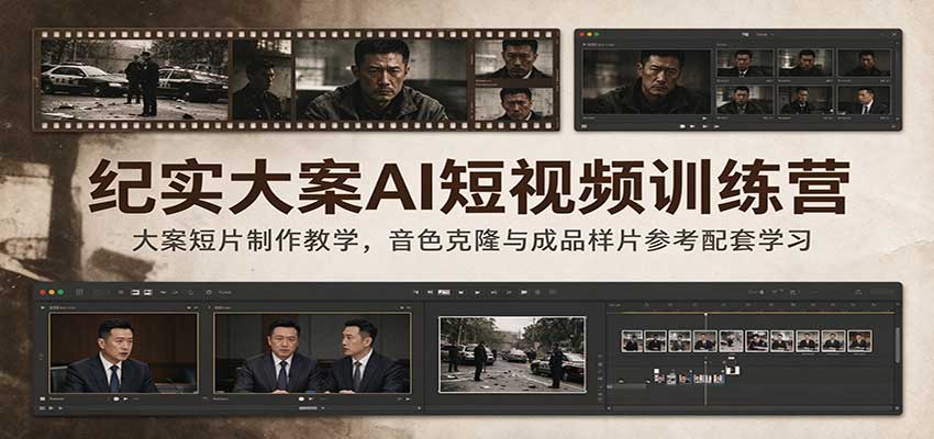 纪实大案AI短视频训练营：大案短片制作教学，音色克隆与成品样片参考配套学习-副业部