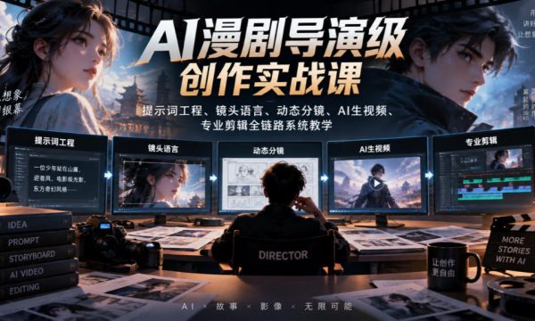 AI漫剧导演级创作实战课｜提示词工程、镜头语言、动态分镜、AI生视频、专业剪辑全链路系统教学