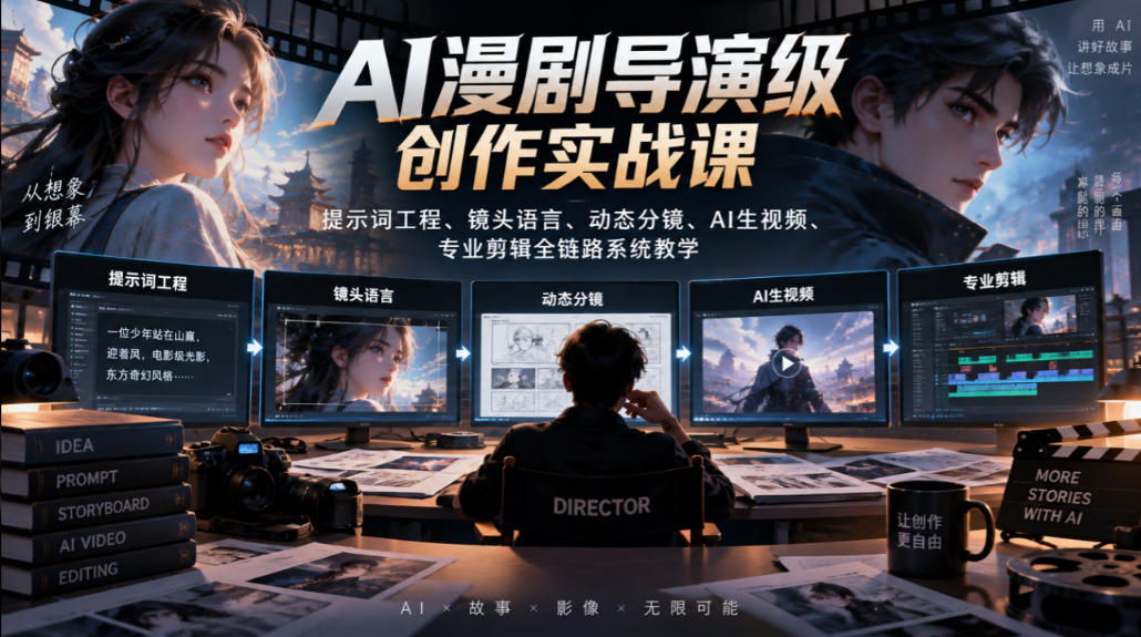 AI漫剧导演级创作实战课｜提示词工程、镜头语言、动态分镜、AI生视频、专业剪辑全链路系统教学-副业部