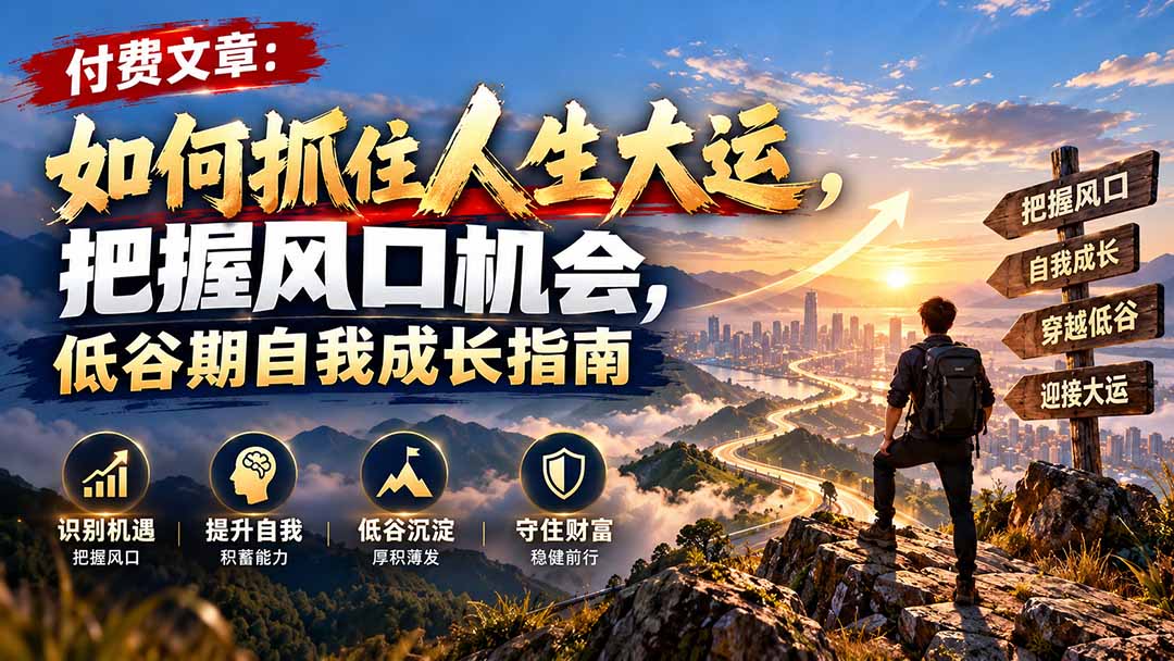（20942期）付费文章：如何抓住人生大运，把握风口机会，低谷期自我成长指南-副业部