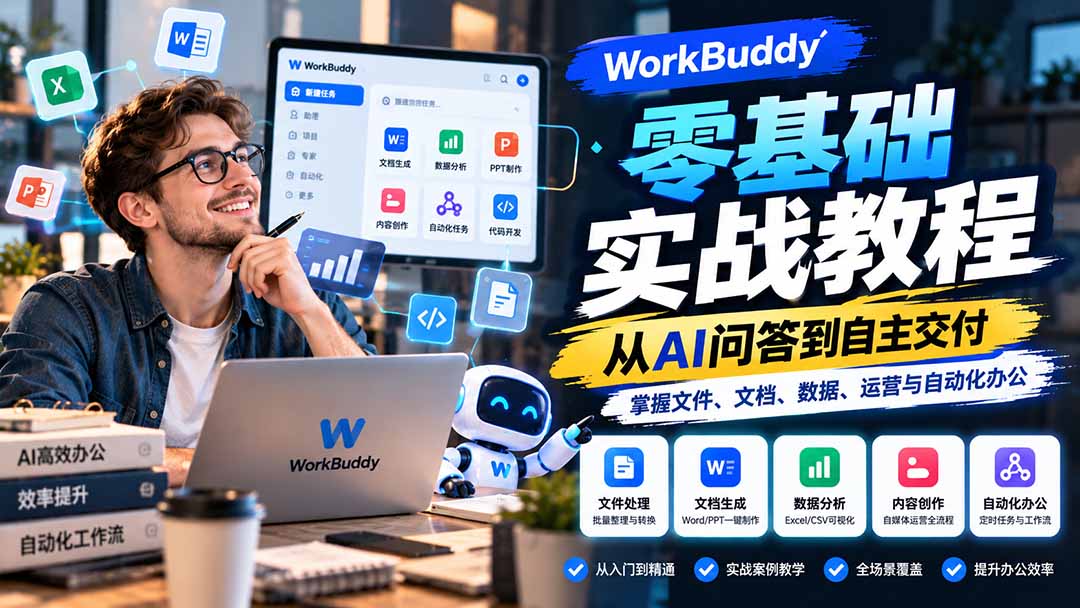 （20827期）WorkBuddy零基础实战教程：从AI问答到自主交付，掌握文件、文档、数据、运营与自动化办公-副业部